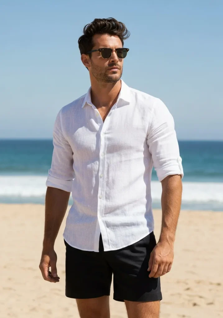Black Shorts With a Relaxed Linen Button-Down