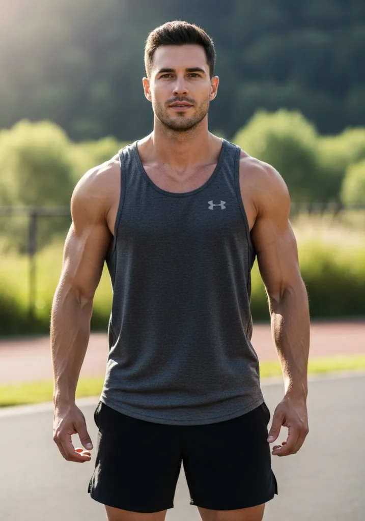 Black Shorts With a Sleeveless Gym Tank.866Z