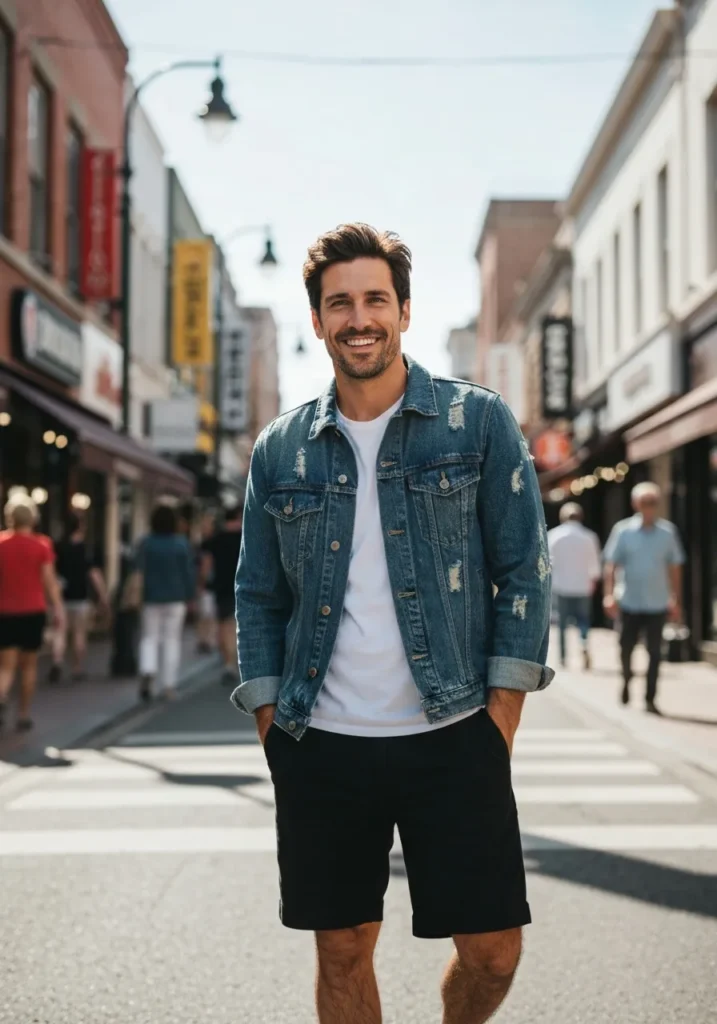 Black Shorts with Denim Jacket