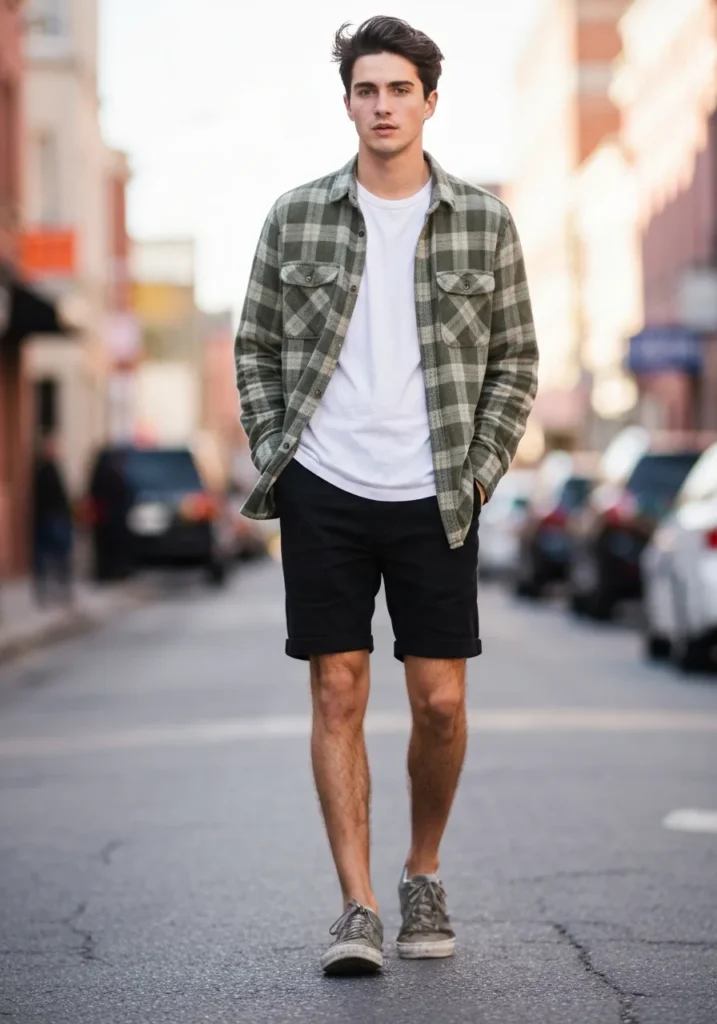 Black Shorts With Flannel Shirt