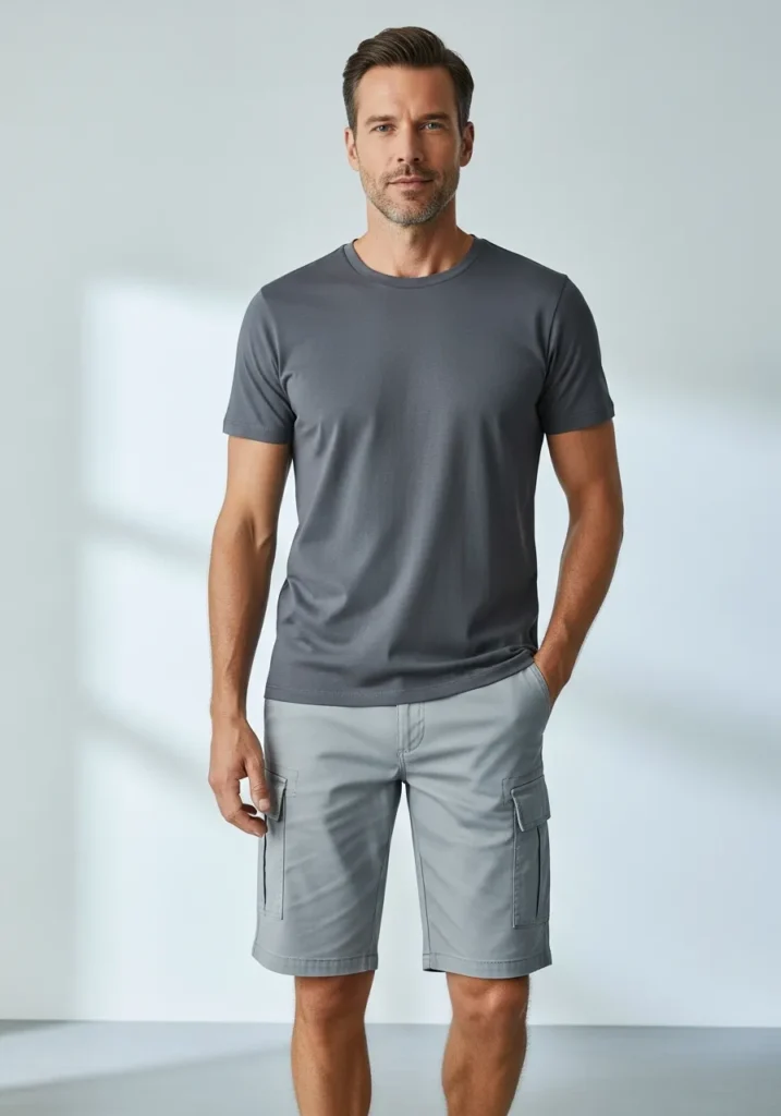 Charcoal Tee With Grey Cargo Shorts