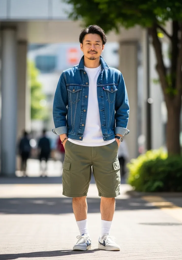Denim Jacket With Cargo Shorts