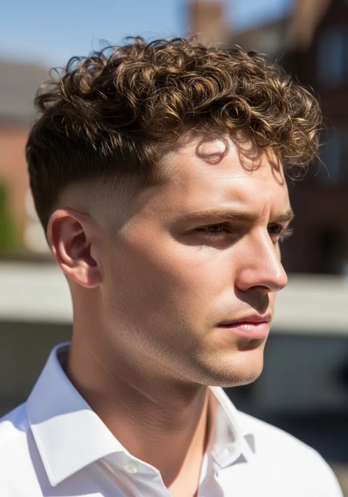 Gentleman’s Curly Top with Tapered Sides