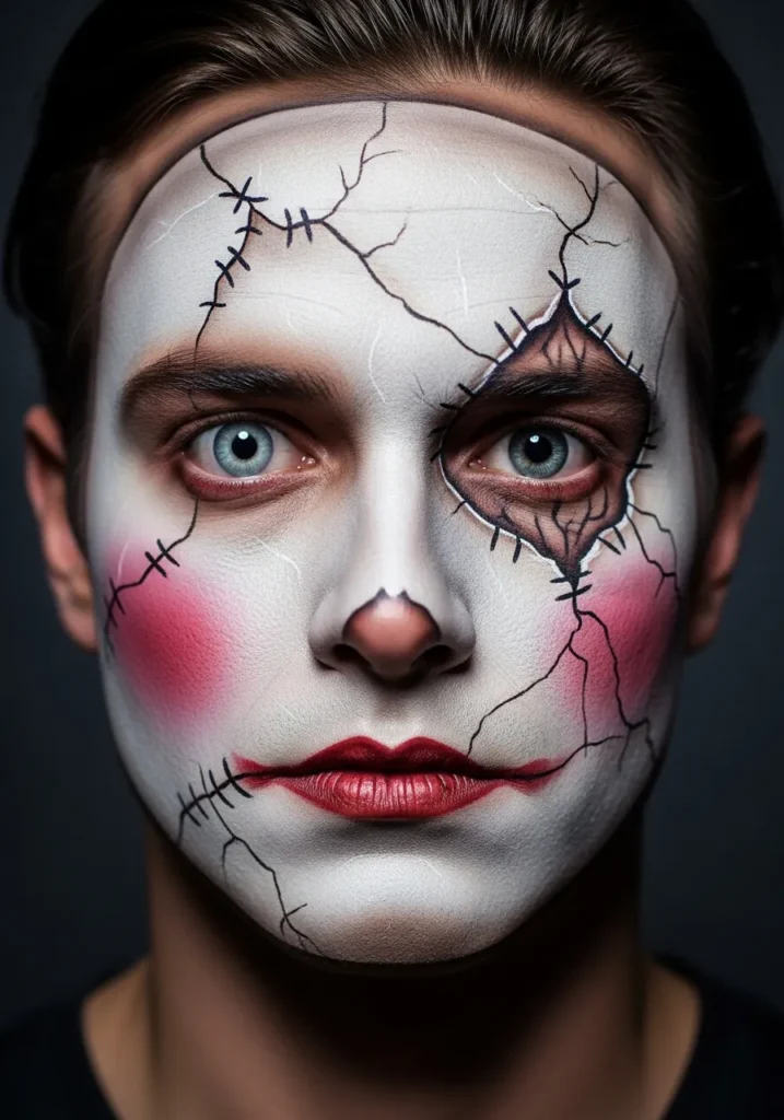 21 Spooky Halloween Makeup Ideas for Men 17 Haunted Doll Cracks