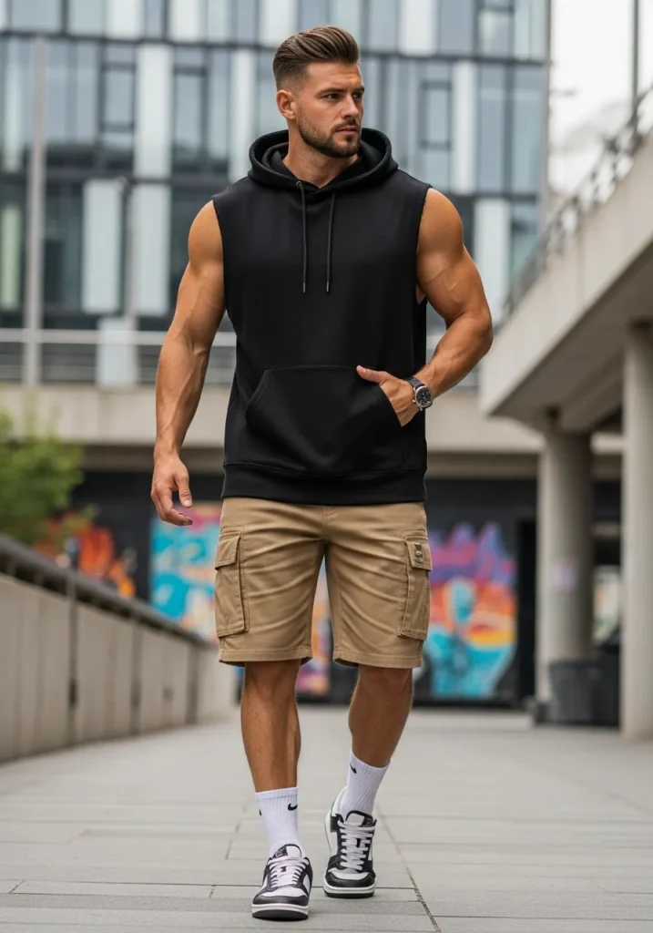 Hoodie Vest With Cargo Shorts