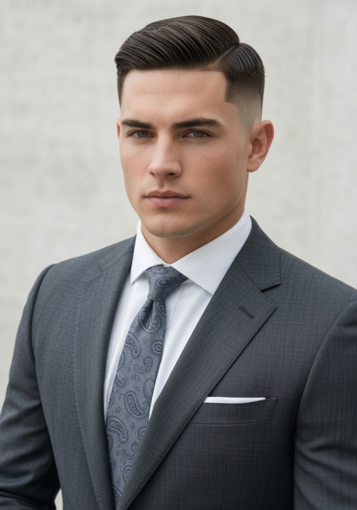 Low Corporate Fade with Side Part.803Z