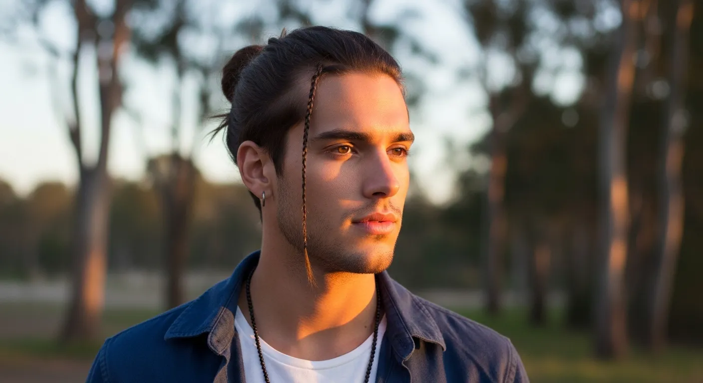 Man Bun with Side Braid Accent