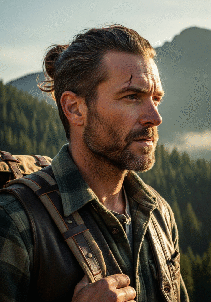 Rugged Outdoor Man Bun with Wispy Flyaways.226Z