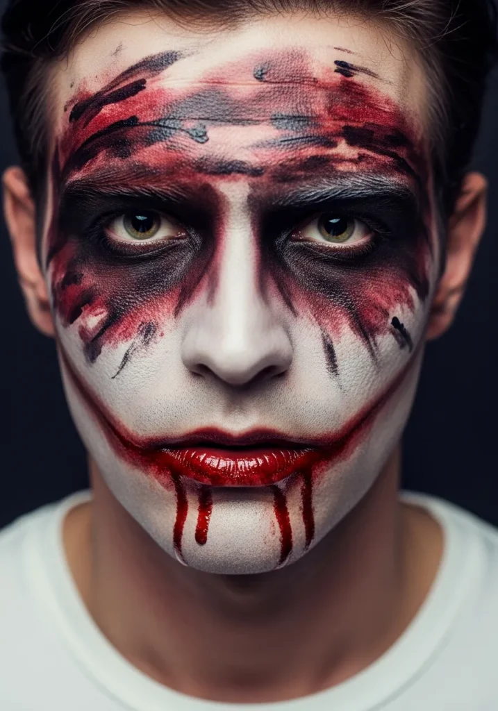 21 Spooky Halloween Makeup Ideas for Men 10 Serial Killer Smeared Makeup