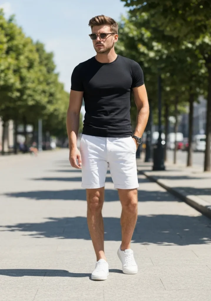 White Shorts With a Black T-Shirt