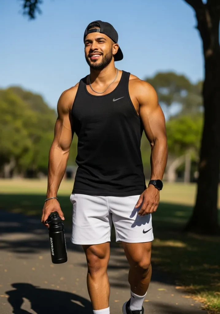 White Shorts With a Black Tank Top