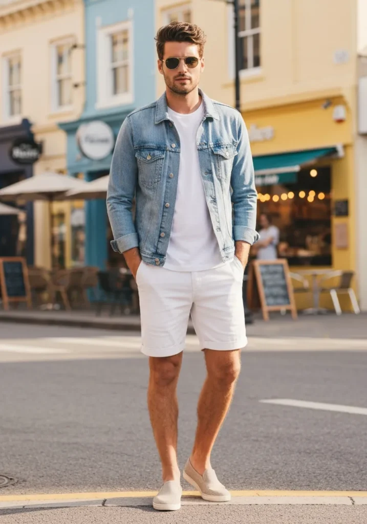 White Shorts With a Denim Jacket.166Z