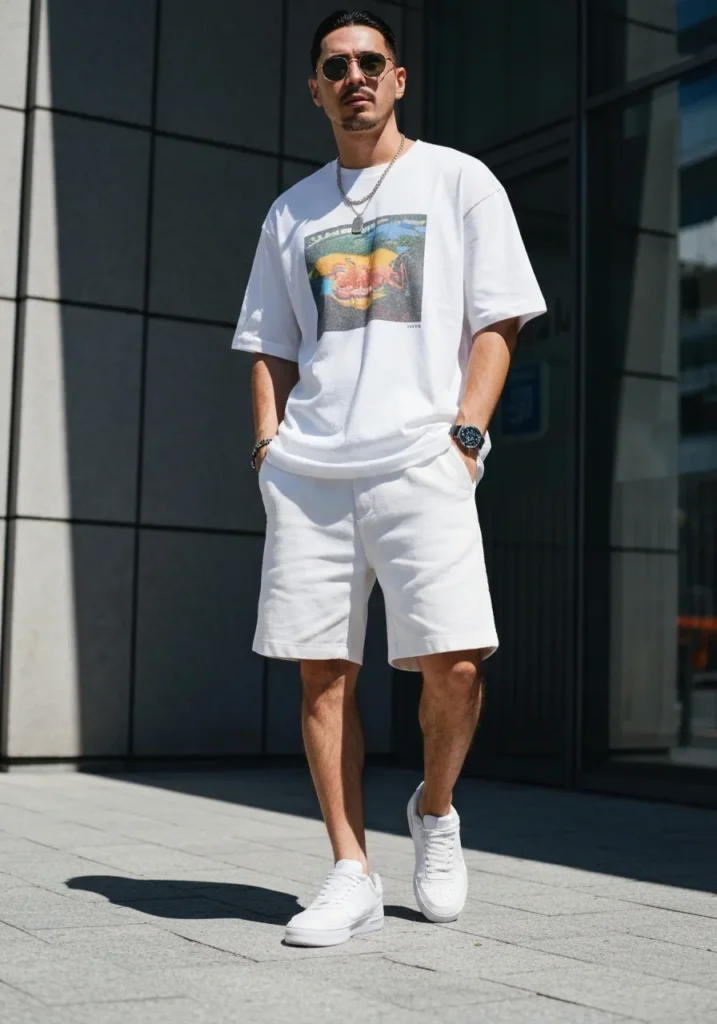 White Shorts With a Graphic Tee