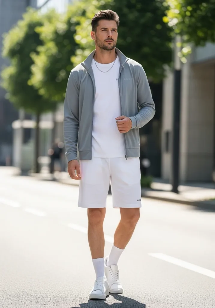 White Shorts With a Sports Zip-Up