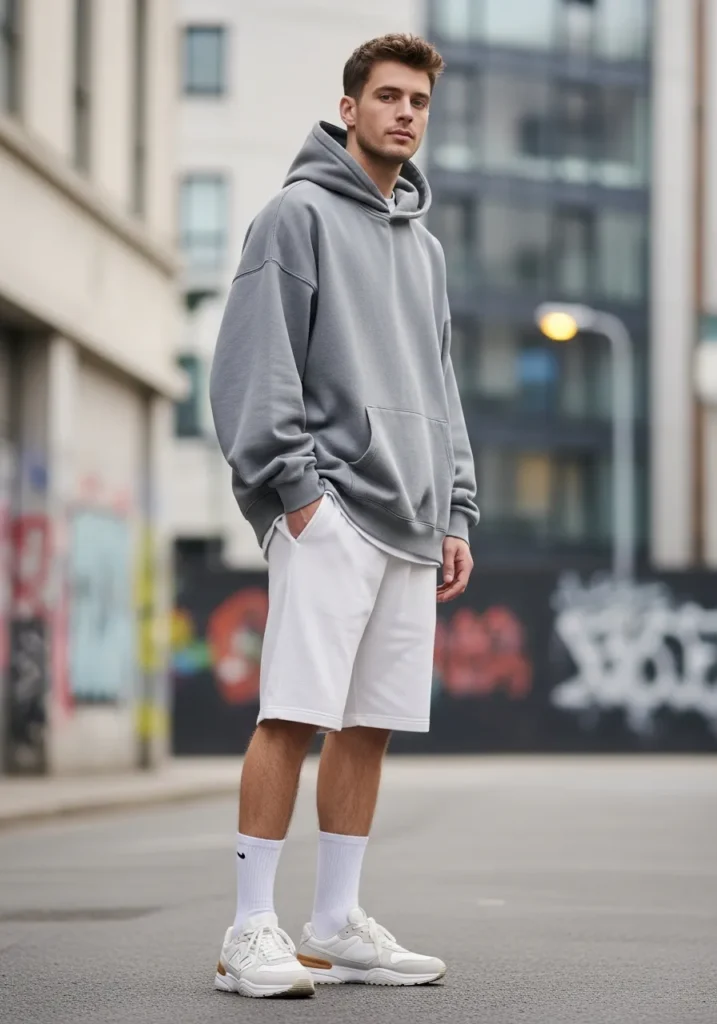 White Shorts With an Oversized Hoodie