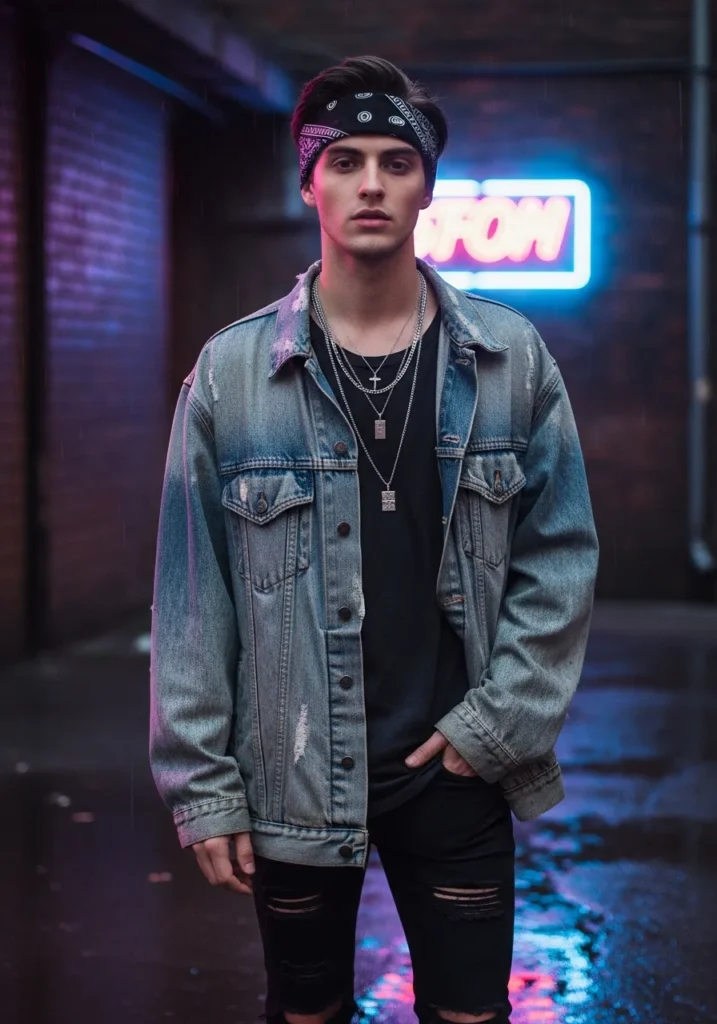 Bandana Denim Jacket Black Jeans.130Z