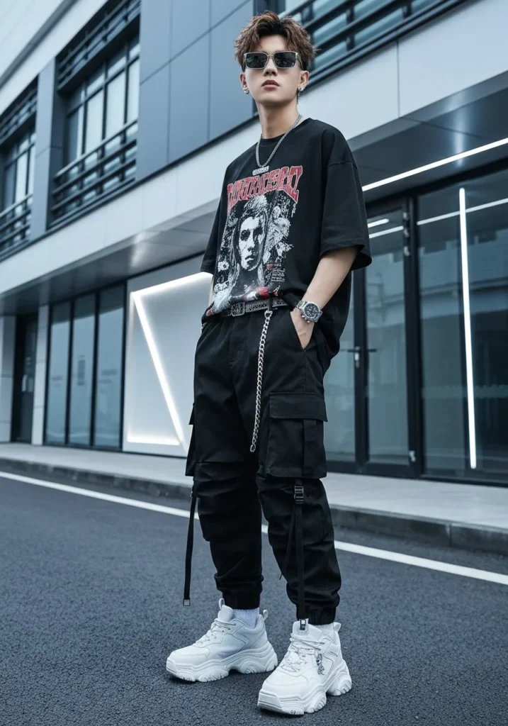 Black Cargo Pants + Graphic Tee