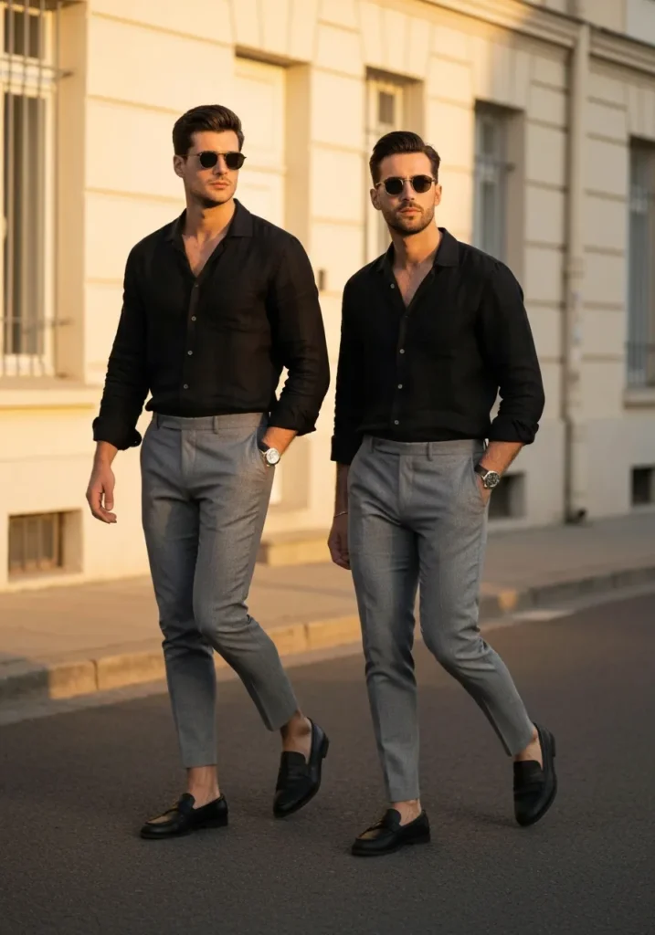 24 Men Linen Shirts to Stay Cool & Fresh 4 Black Linen Shirt + Grey Pants