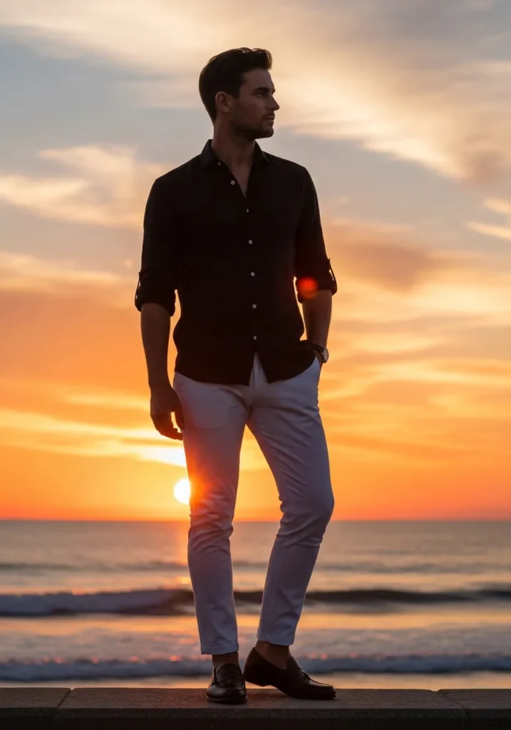 24 Men Linen Shirts to Stay Cool & Fresh 11 Black Linen Shirt + White Pants