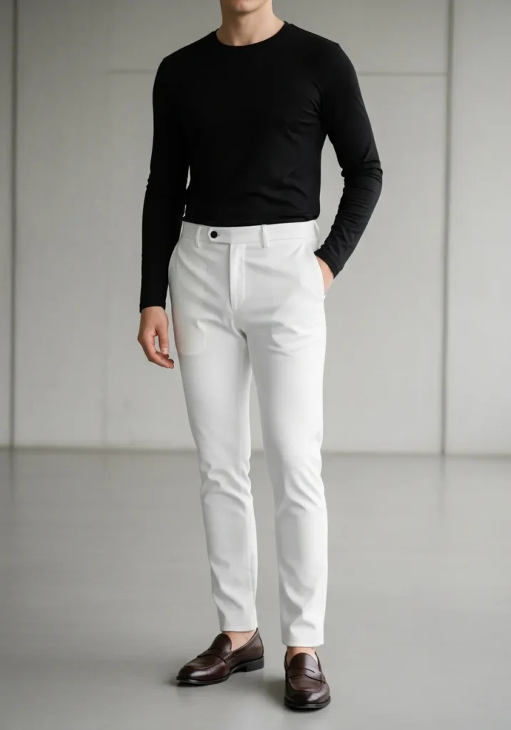 24 Stylish OOTD Ideas for Men to Stand Out 15 Black Shirt + White Pants