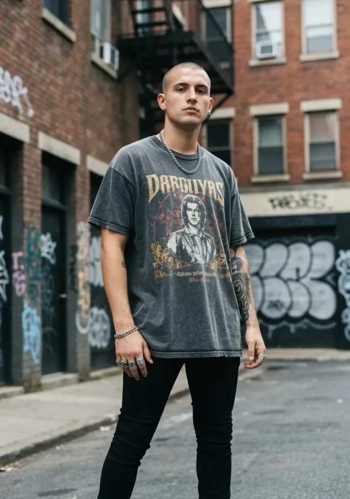 Black Skinny Jeans + Oversized Band Tee