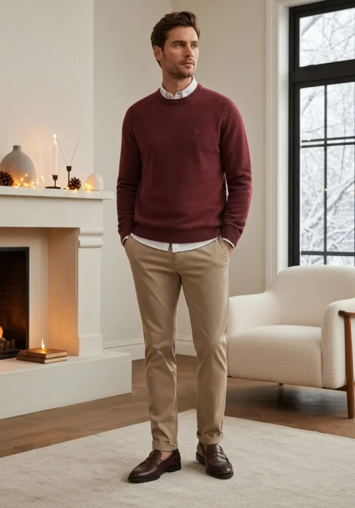 Burgundy Sweater + Chinos