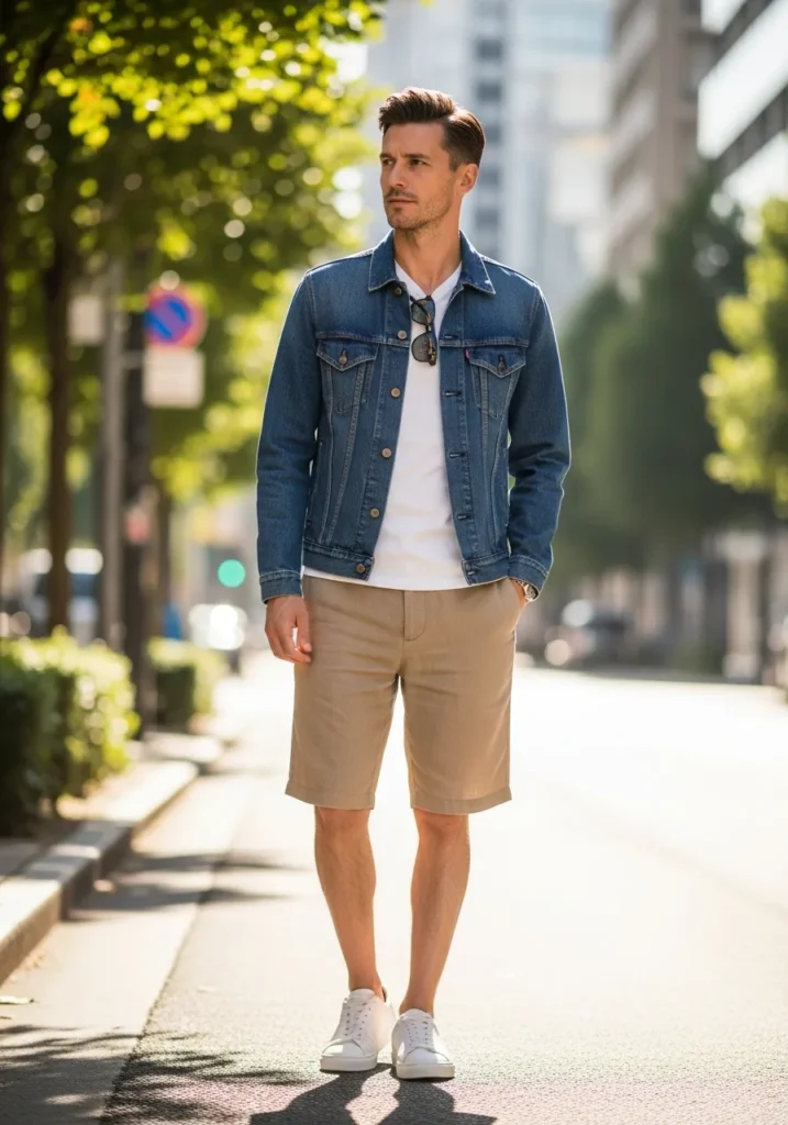 23 Linen Shorts Men Outfits for Summer 21 Denim Jacket + Linen Shorts