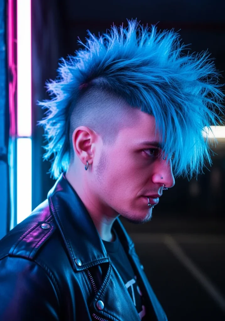 20 Edgy Punk Hairstyles for Brave Men 21 Electric Blue Punk Fringe
