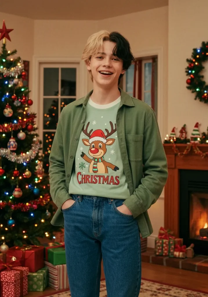 Festive Graphic Tee with Overshirt