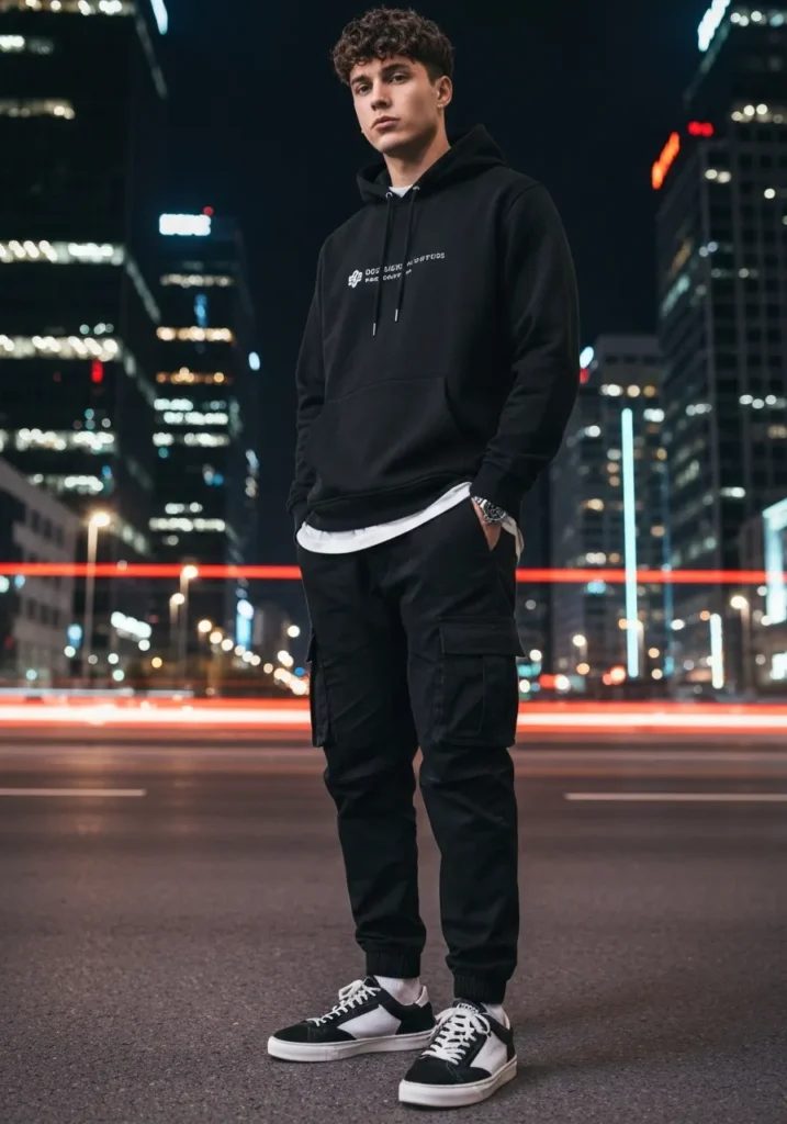 24 Stylish OOTD Ideas for Men to Stand Out 8 Full Black Streetwear Fit.671Z