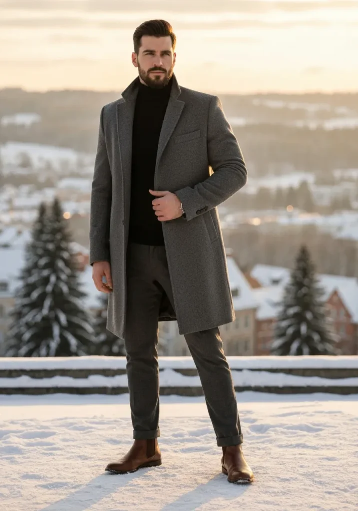 Grey Wool Coat + Black Turtleneck