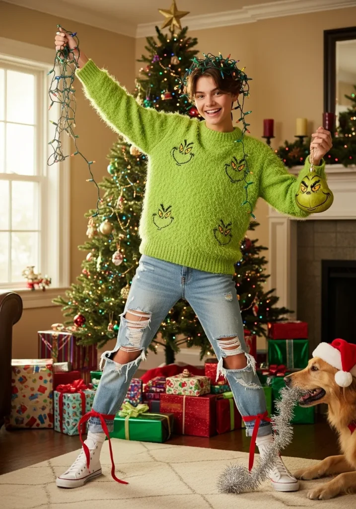 Grinch Green Sweater Outfit