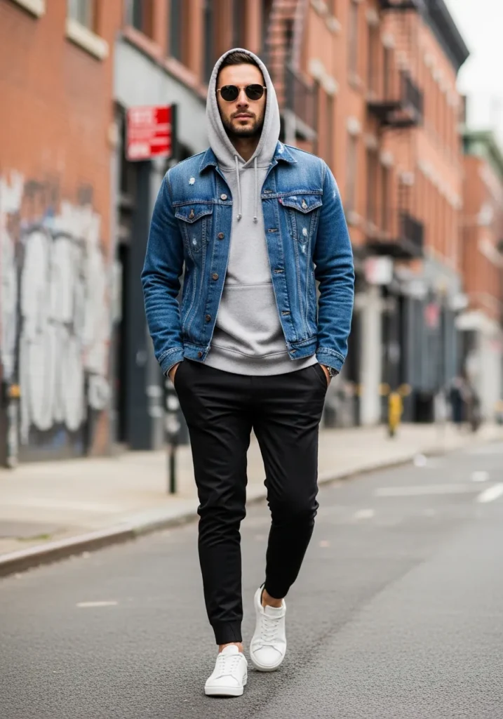 24 Stylish OOTD Ideas for Men to Stand Out 25 Hoodie + Denim Jacket + Joggers