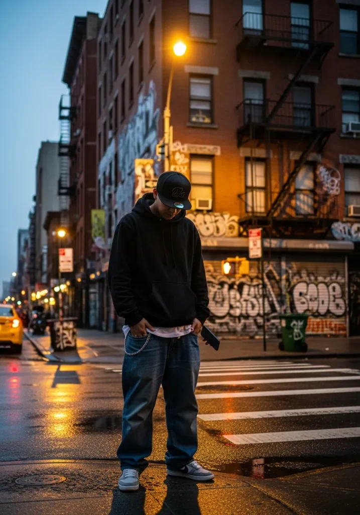 21 Bold Gangsta Style Outfits for Men 14 Hoodie + Denim Jeans + Fitted Cap