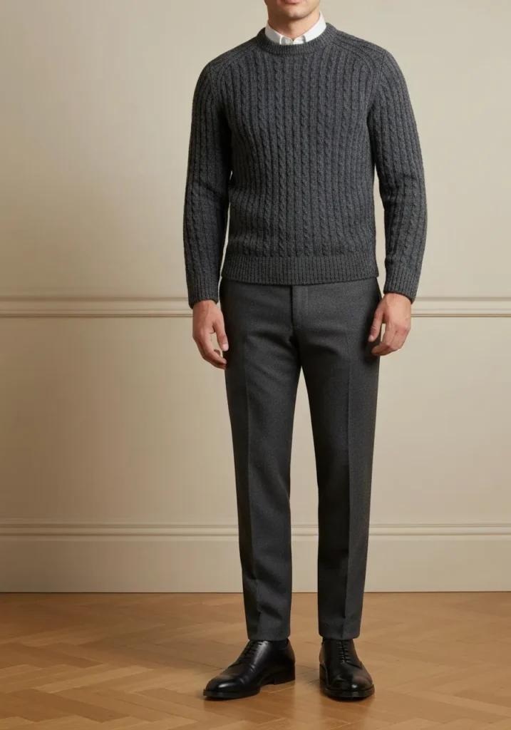 22 Classy Outfits Men Will Love to Try 15 Knit Sweater + Wool Trousers