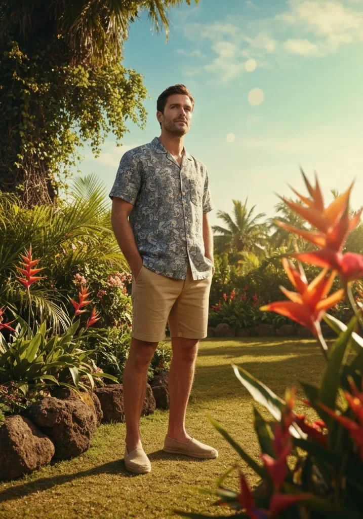 24 Men Linen Shirts to Stay Cool & Fresh 5 Linen Cuban Shirt Khaki Shorts