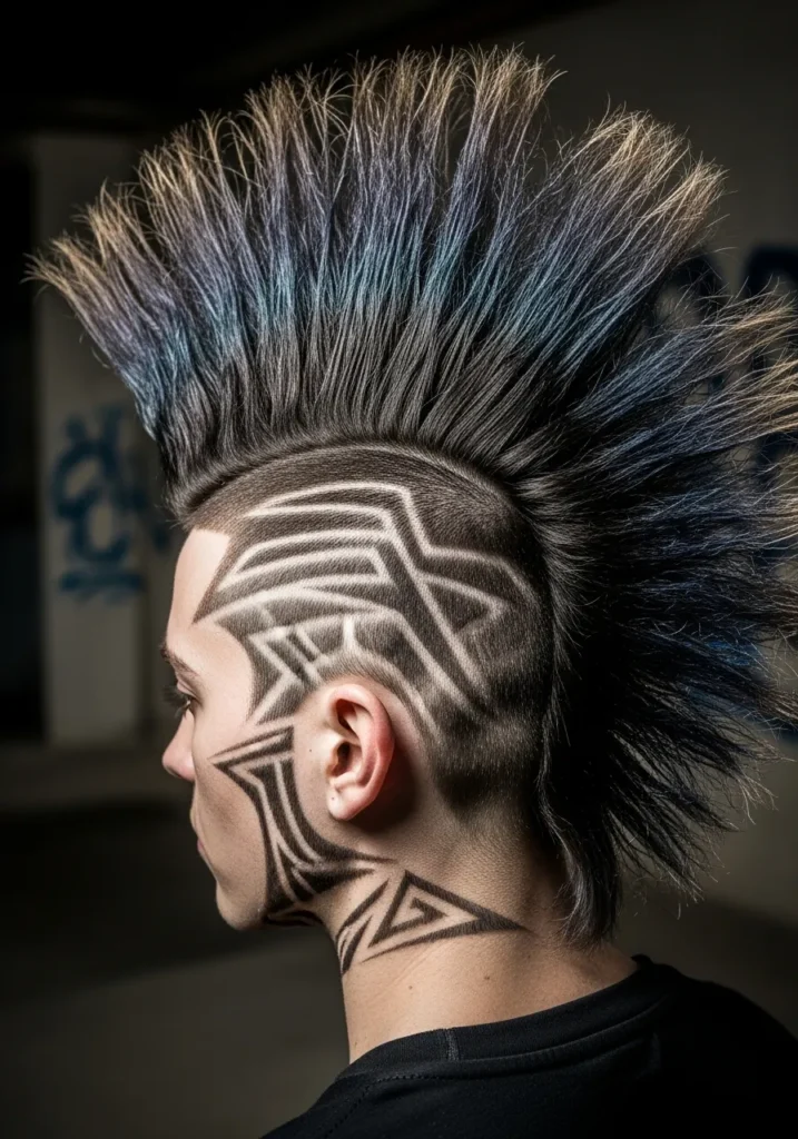 20 Edgy Punk Hairstyles for Brave Men 9 Mohawk with Shaved Patterns