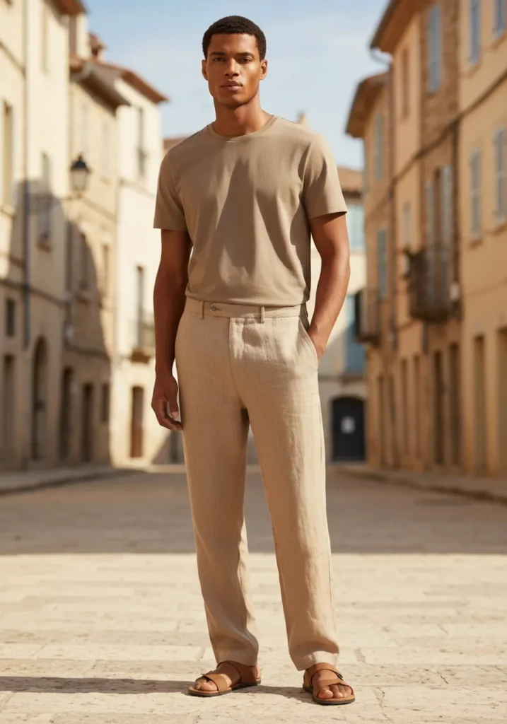 Neutral T-Shirt & Relaxed Linen Trousers