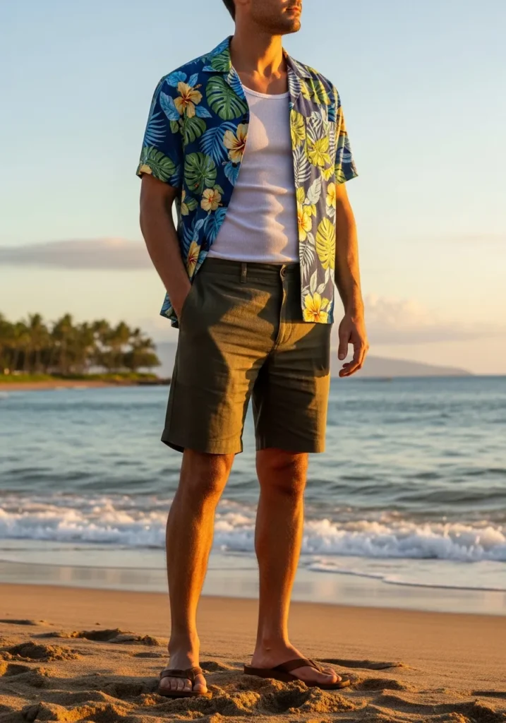 23 Linen Shorts Men Outfits for Summer 16 Open Shirt + Tank + Linen Shorts