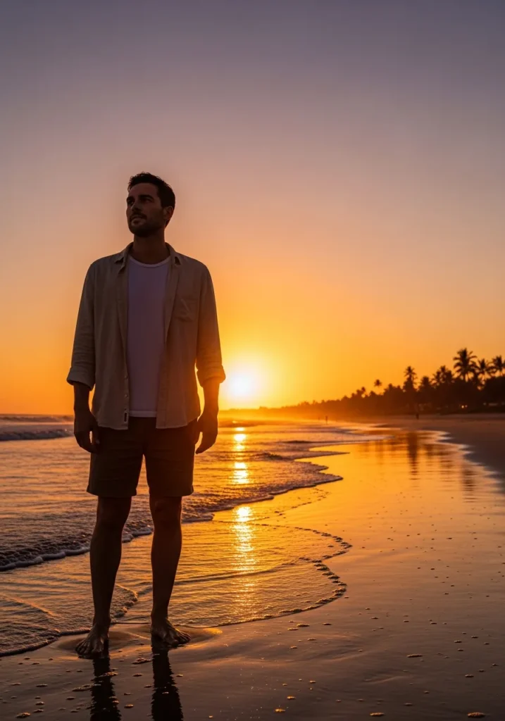 Open Shirt with Bare Chest & Shorts
