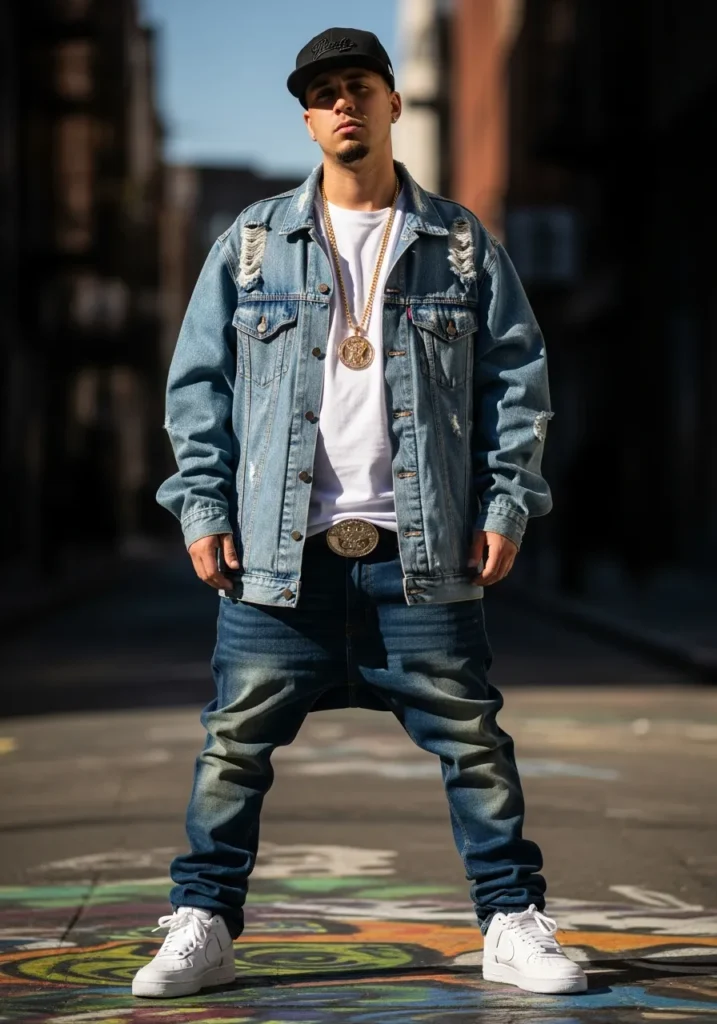 21 Bold Gangsta Style Outfits for Men 18 Oversized Denim + White Tee
