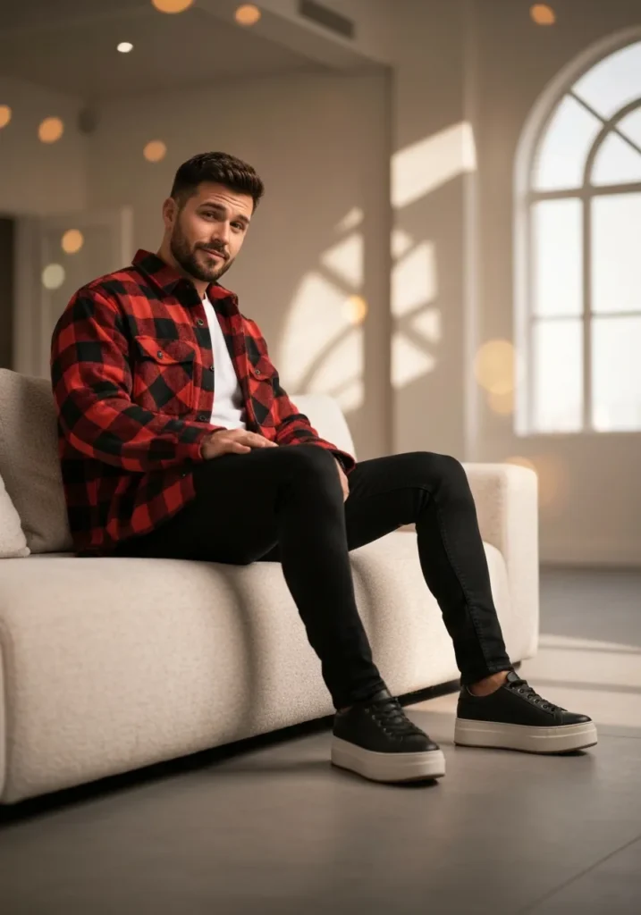 Oversized Flannel Black Jeans.915Z