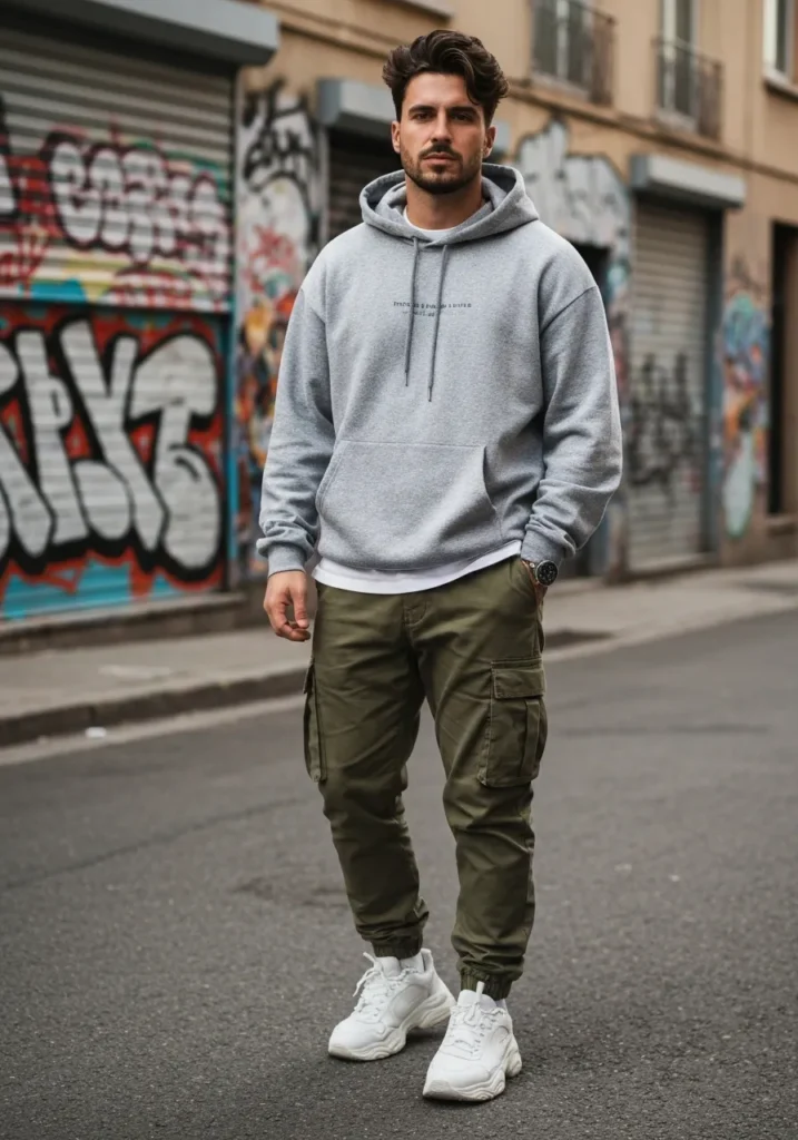 24 Stylish OOTD Ideas for Men to Stand Out 4 Oversized Hoodie Cargo Pants.268Z