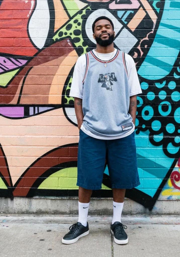 21 Bold Gangsta Style Outfits for Men 6 Oversized Jersey + Baggy Shorts