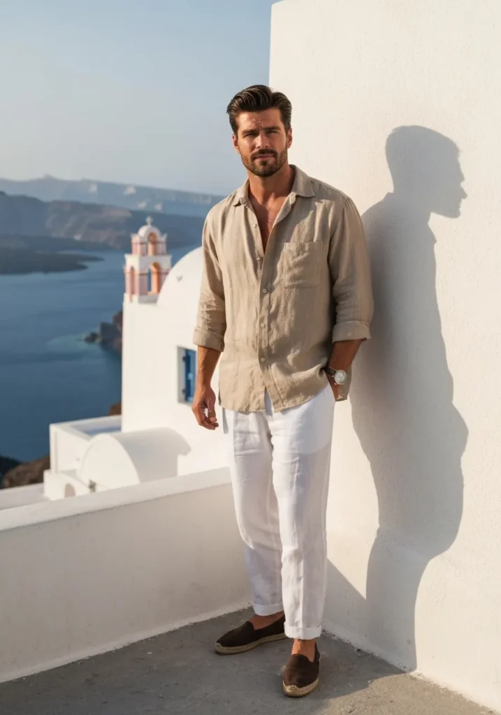 Oversized Linen Button-Up With White Pants
