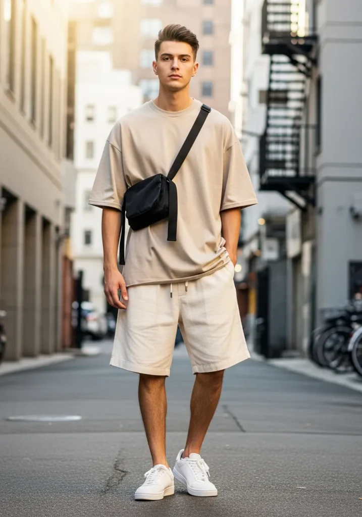 23 Linen Shorts Men Outfits for Summer 15 Oversized Tee + Linen Shorts