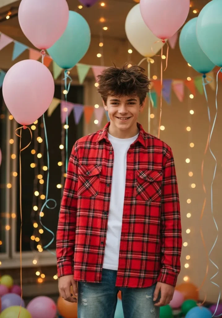 Plaid Shirt Layered with White Tee