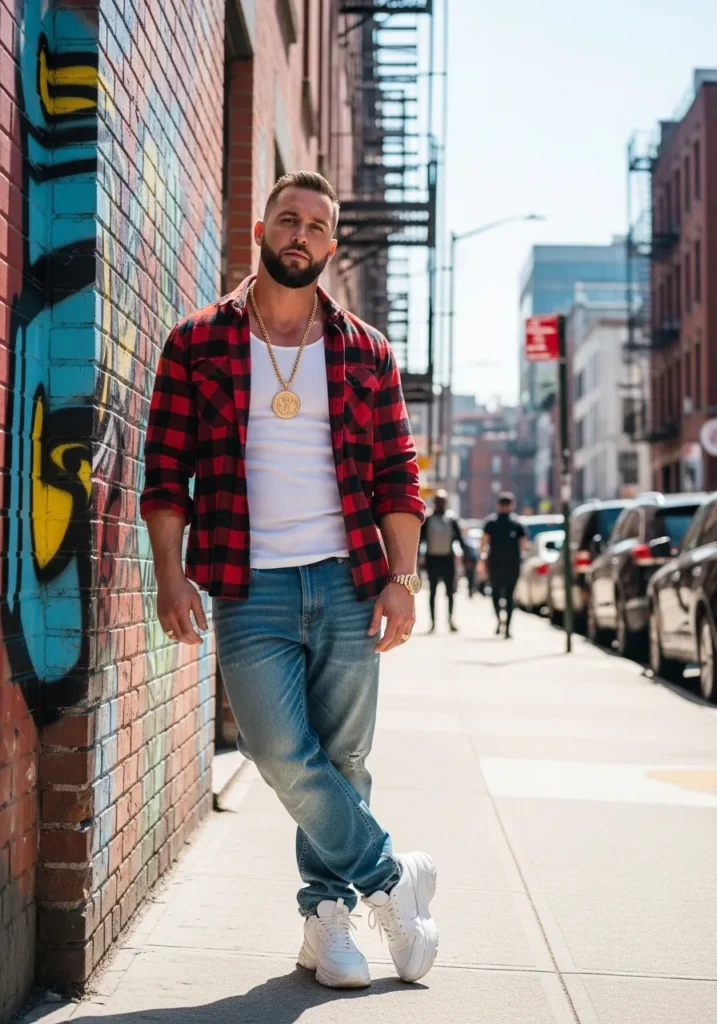 21 Bold Gangsta Style Outfits for Men 16 Plaid Shirt Over Tank Top