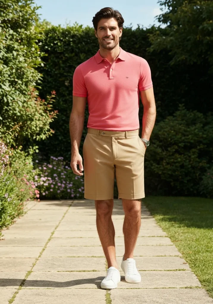 24 Stylish OOTD Ideas for Men to Stand Out 13 Polo + Shorts + White Sneakers