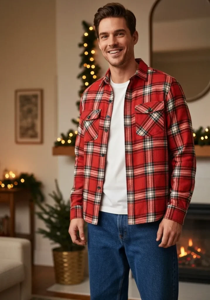 Red Plaid Overshirt + White Tee